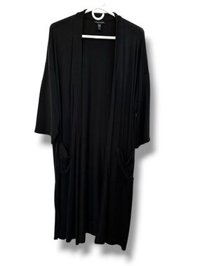 Eileen Fisher Black Tencel Stretch Open Front Duster Cardigan Large